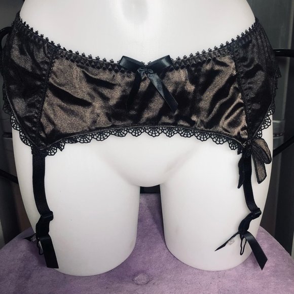 Fauve Chocolate Brown & Black Lacey Garter Belt w/ Bows Size Medium - NWT ! - Picture 2 of 13